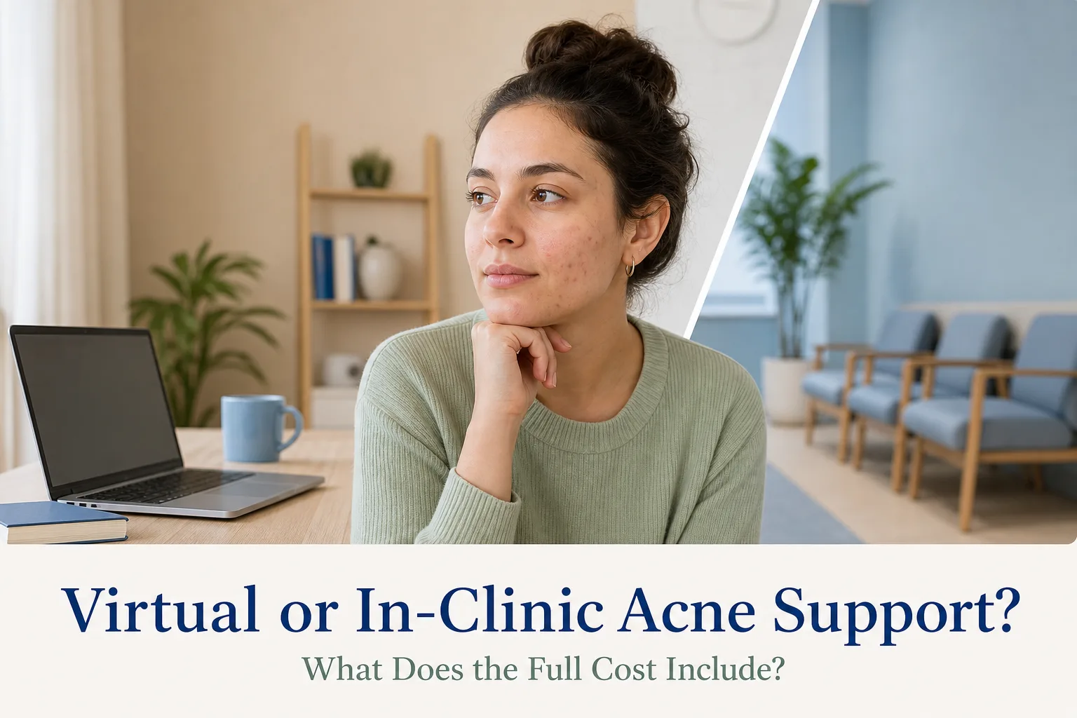 Skincare products and notes prepared for an acne consultation